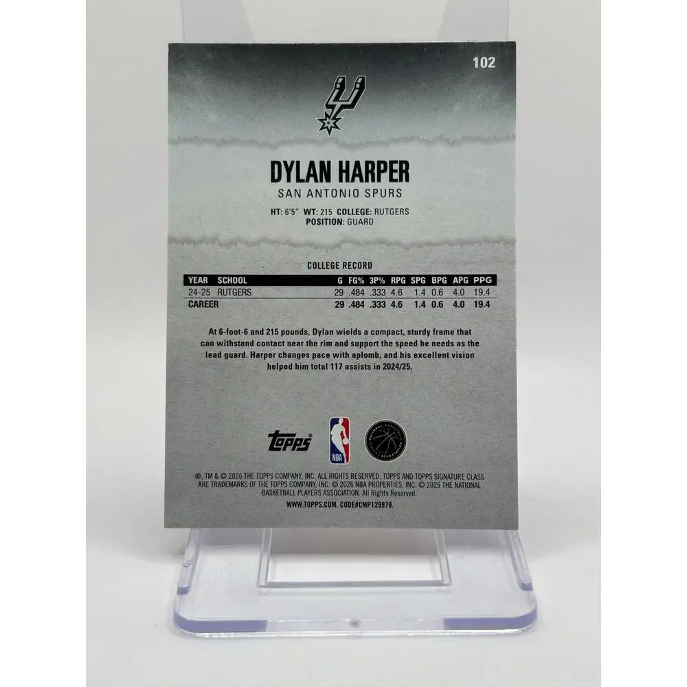 2025-26 Topps Signature Class Dylan Harper Rookie Blue & Orange Spurs RC - Picture 2 of 2